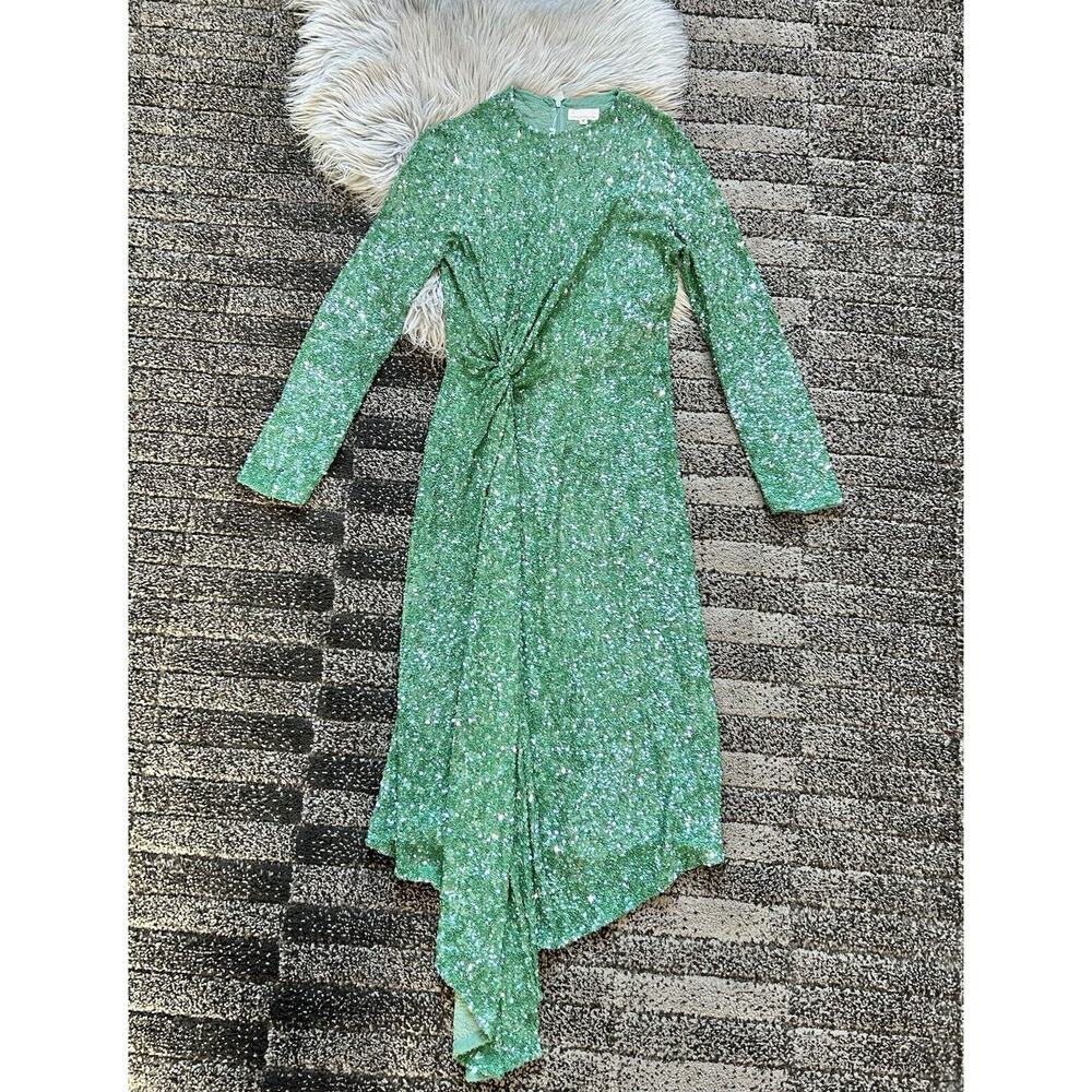 Ashish Green Twist Sequin Maxi Dress Medium Long Sleeve NWOT Sheath (MSRP $2500)